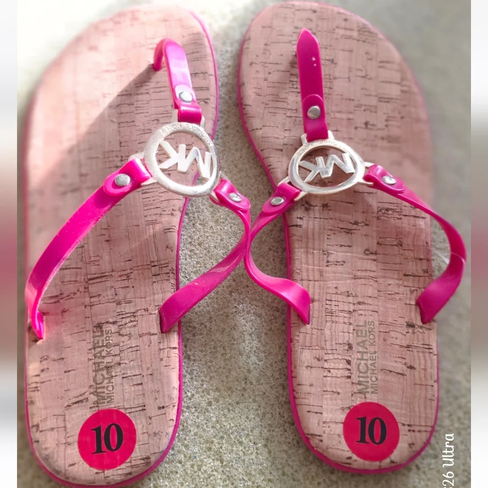 Michael Kors Hot Pink Logo Thong Sandals